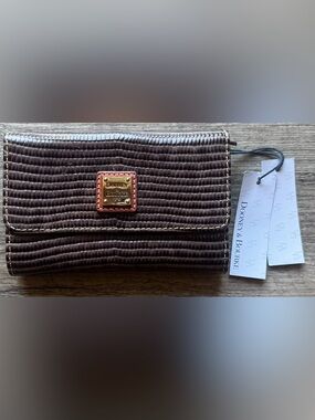 Dooney & Bourke Dark Brown Textured Leather Wallet with Gold Plaque